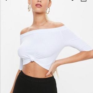 White ribbed knot crop top